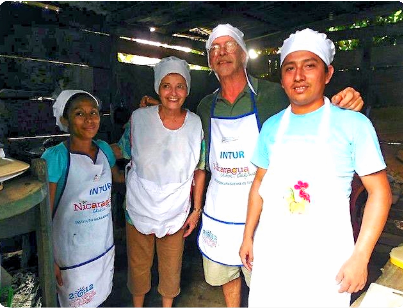 Debbie and Ron with friends at a cooking class on Ometepe Island
