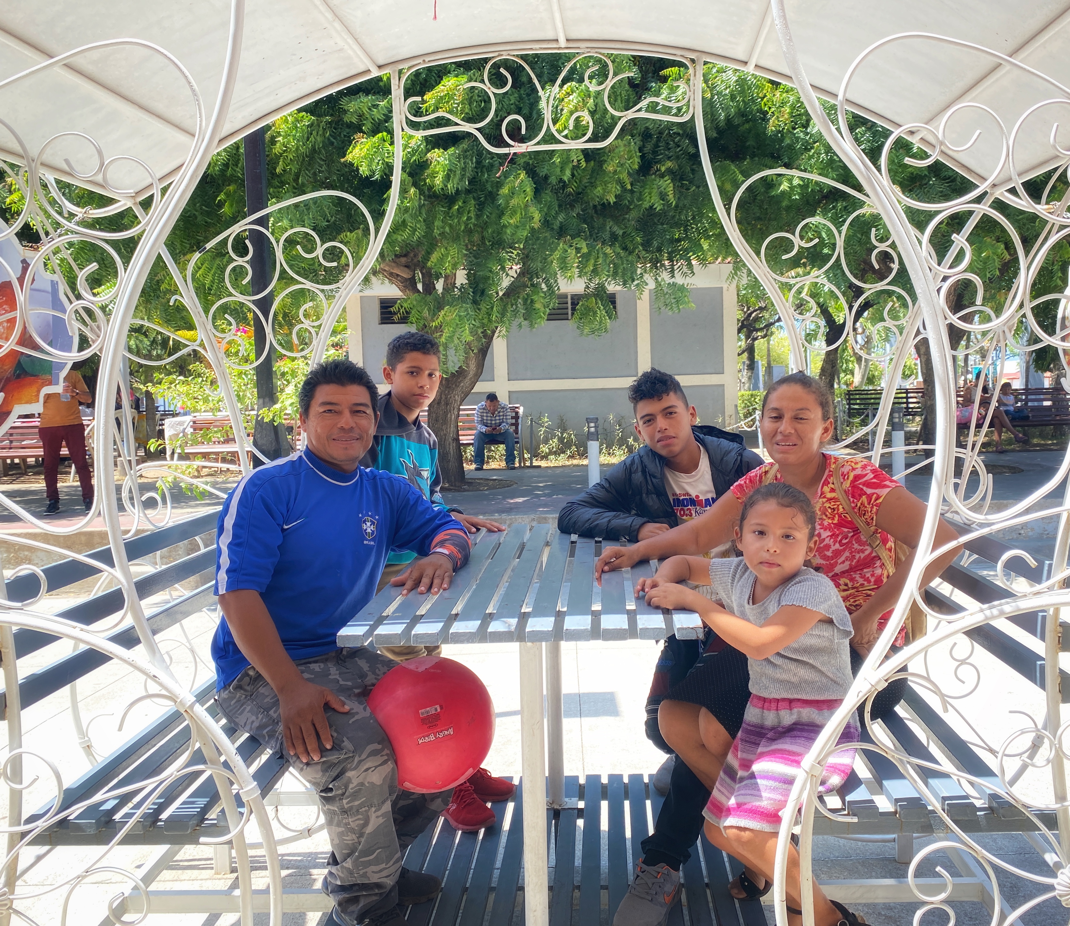 Family gathered at the town park